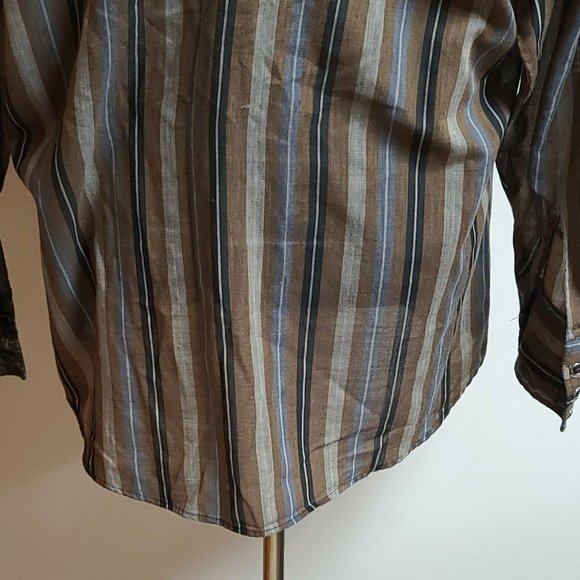 PANHANDLE SLIM Mens Brown Striped Pearl Snap Shirt - Picture 9 of 11